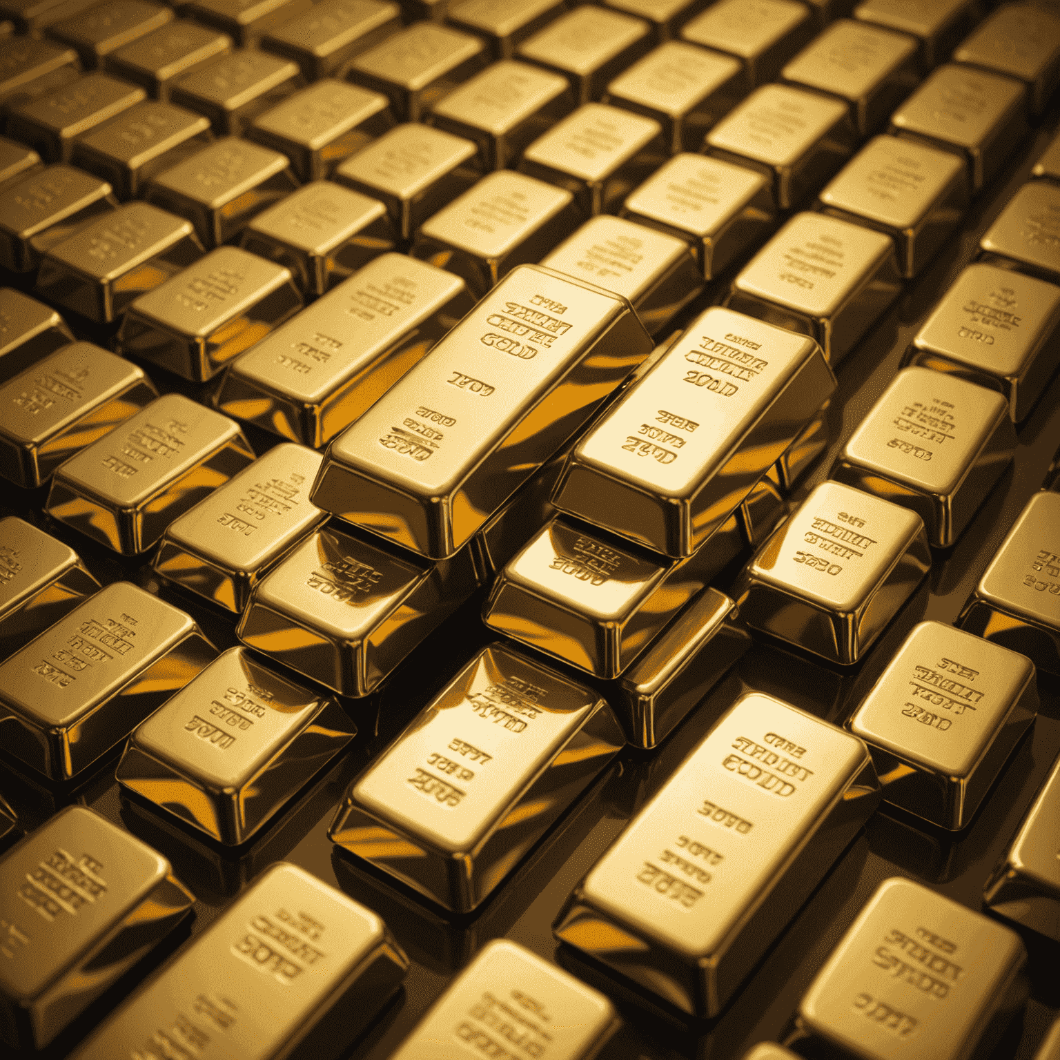 A shimmering array of gold bars and coins, symbolizing wealth and investment potential