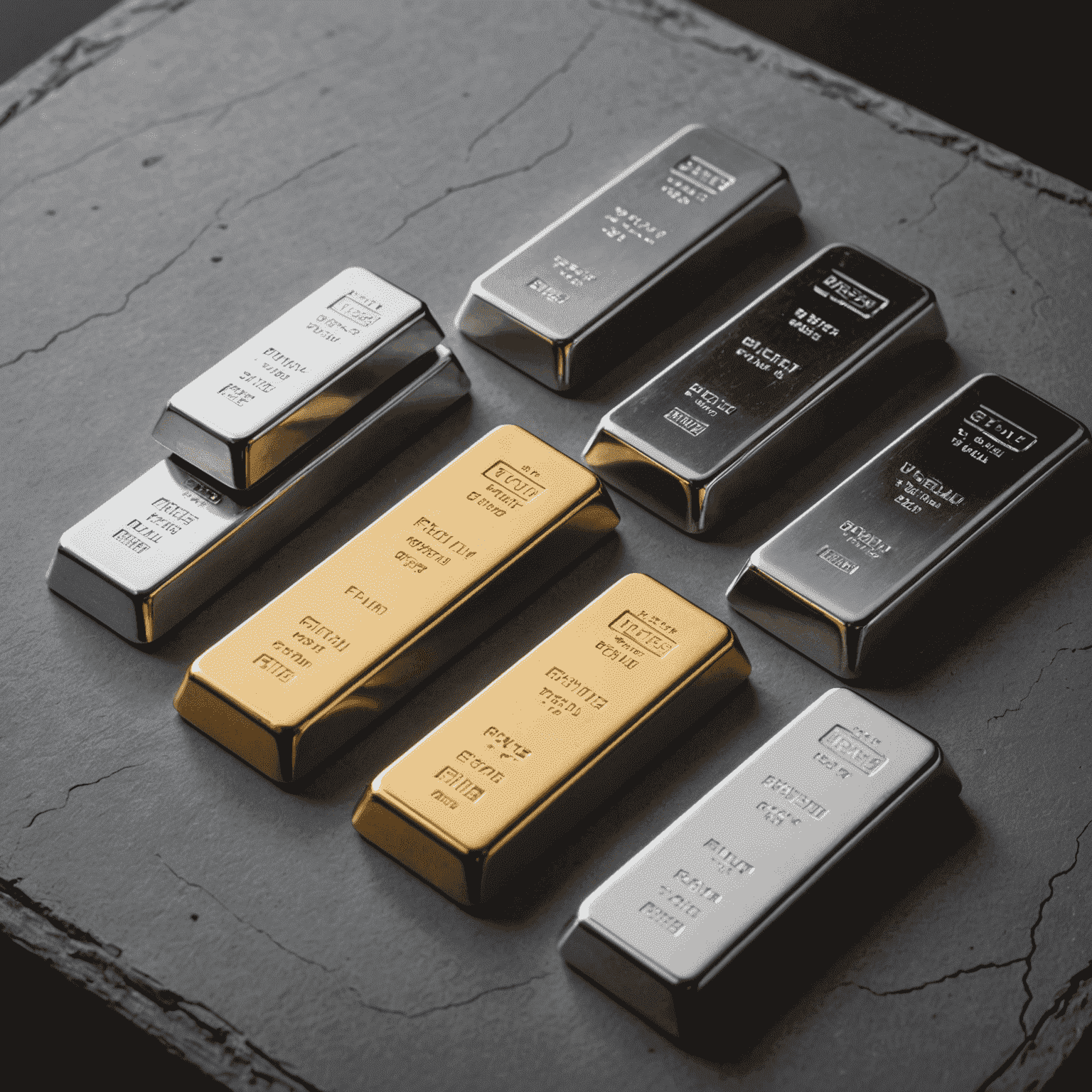 A balanced scale comparing gold, silver, platinum, and palladium bars, showcasing the different precious metals investment options